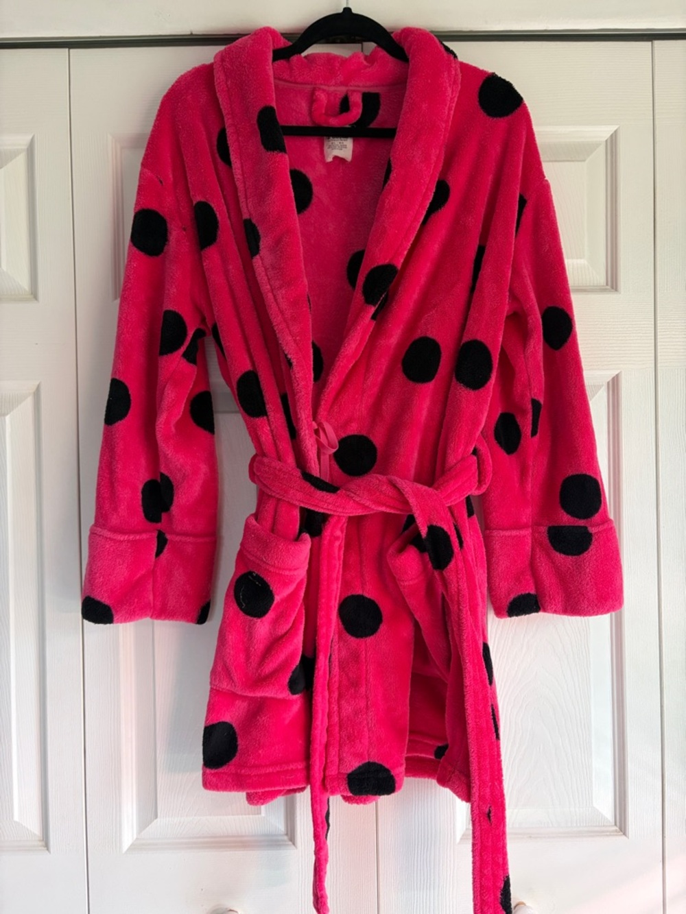 Pink! Hot Pink Plush Robe with Black Polka Dots